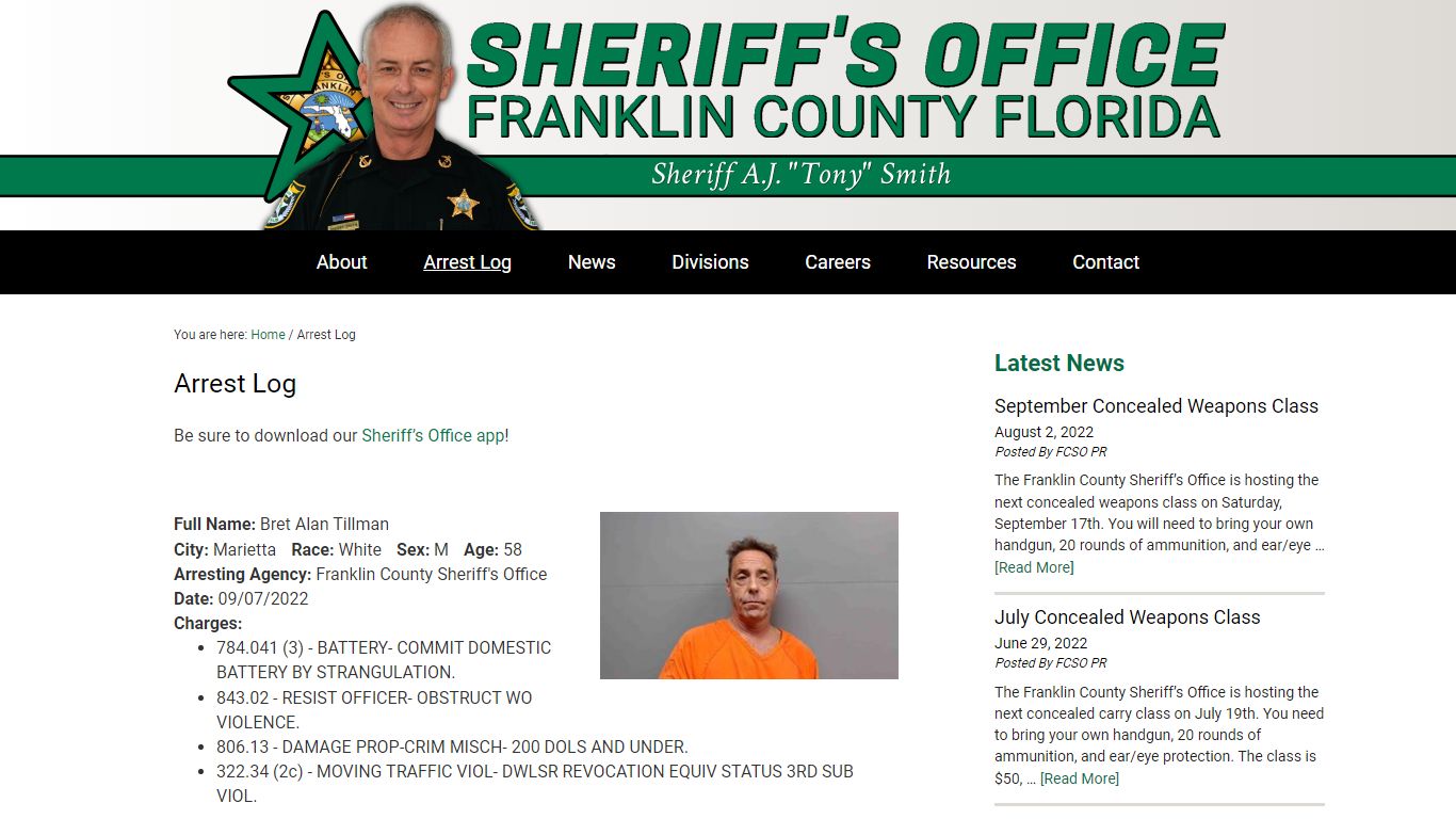 Franklin County Florida Sheriff's Office - Arrest Log